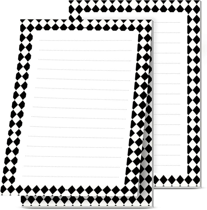 Lined Sticky Notes 4x6 in, 2 Pack Large Cute Notepads with Lines, Bright Post Memo Note Pads Big Rectangular Sticky Notes for Office Black White Plaid
