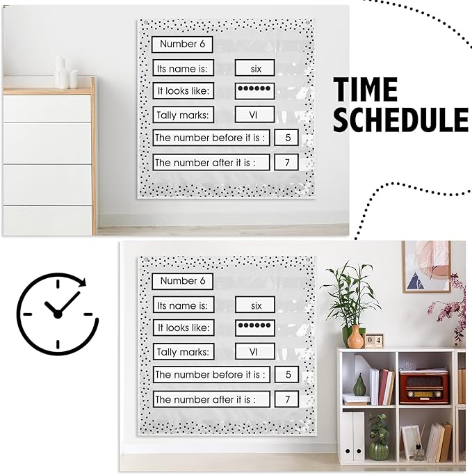 MotiMind Boho Standard Pocket Chart for Classroom, 7 Pockets Chart for Teacher Lessons Home Classroom School Aids Fits Standard 3'' Sentence Strips and Word Cards 28''x28''