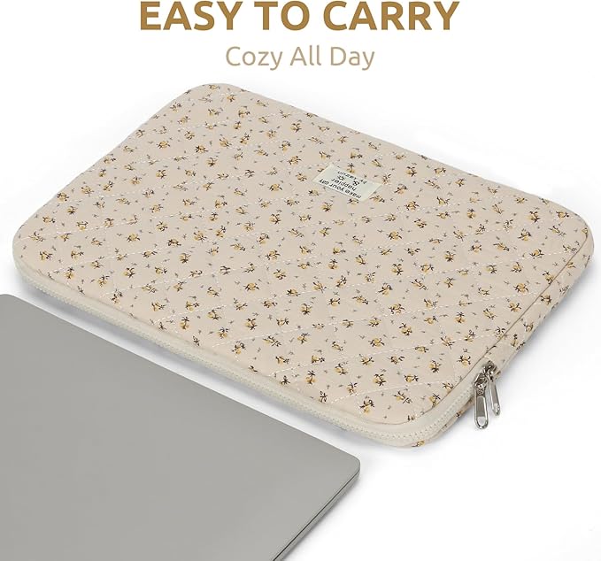 Puffy Laptop Sleeve 13-15.6 Inch Cute Quilted Laptop Protective Case Padded Floral Computer Sleeve for MacBook (A-Yellow, 13 Inch)