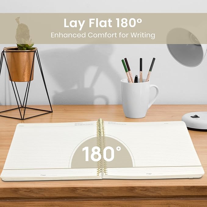 Taja Large Spiral Lined Notebook for Work, Journal for Women & Men