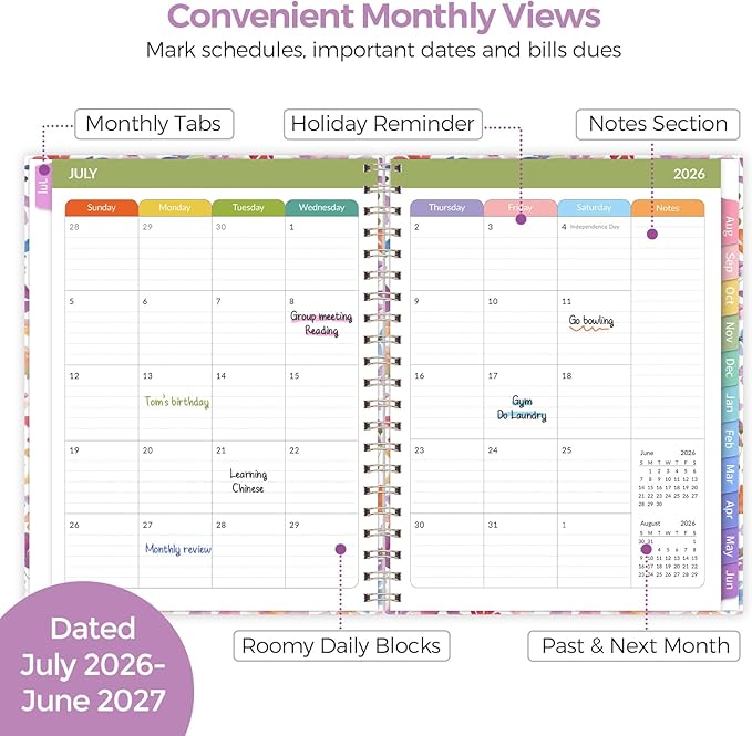 SKYDUE Teacher Planner 2026-2027 Academic Year, 8.5" x 11" Teacher Lesson Planner with Monthly Tabs & Stickers, Lesson Plan Book 26-27, Floral