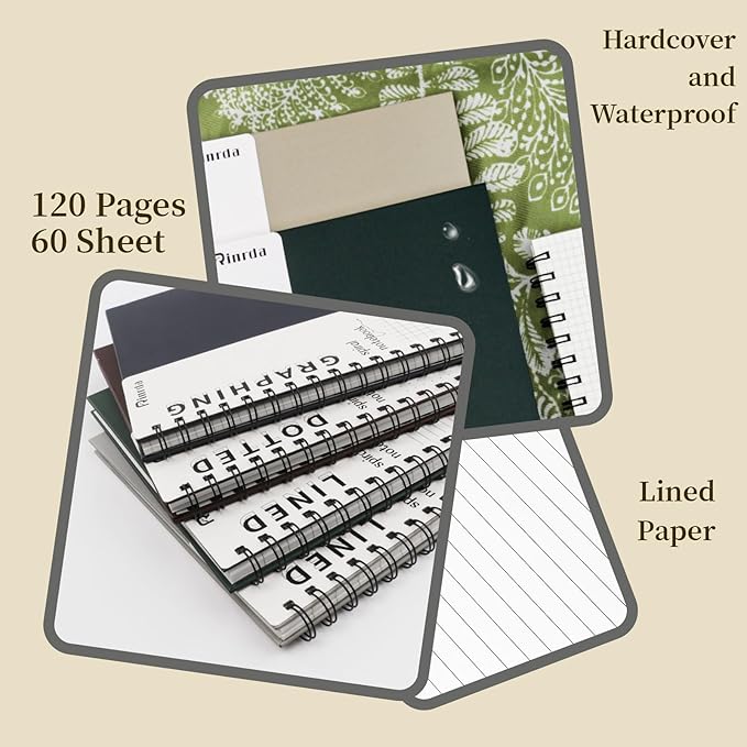 Lined Notebook Spiral Notebook 8.5" x 11"-4 Pack Large Journal Hardcover Notebook 7mm College Ruled Notebook 120 Pages 100 GSM Thick Hardcover Journal for School (LINED, Mult-color)