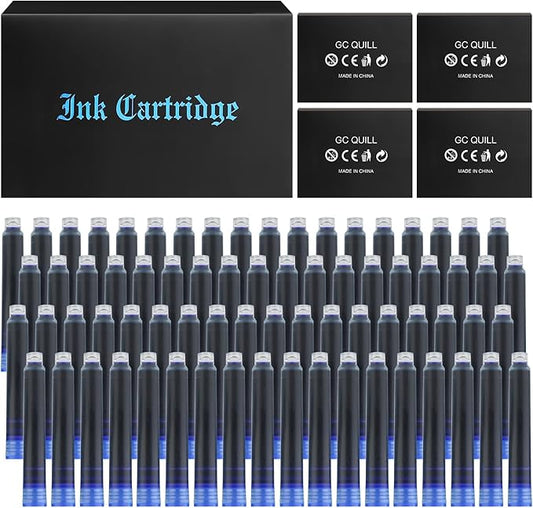 Fountain Pen Ink Cartridges, 72 Pack Blue Ink Refills (4 Boxes of 18) - Bore Diameter 3.4mm (Blue)