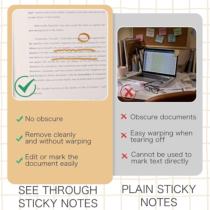 100 Sheets Extra Large Jumbo Transparent Sticky Notes Clear Self Sticky Notes, 2 Pads Notes Waterproof Translucent Paper, Office School Supply(Clear,Letter, 8.5 x 11 Inch)