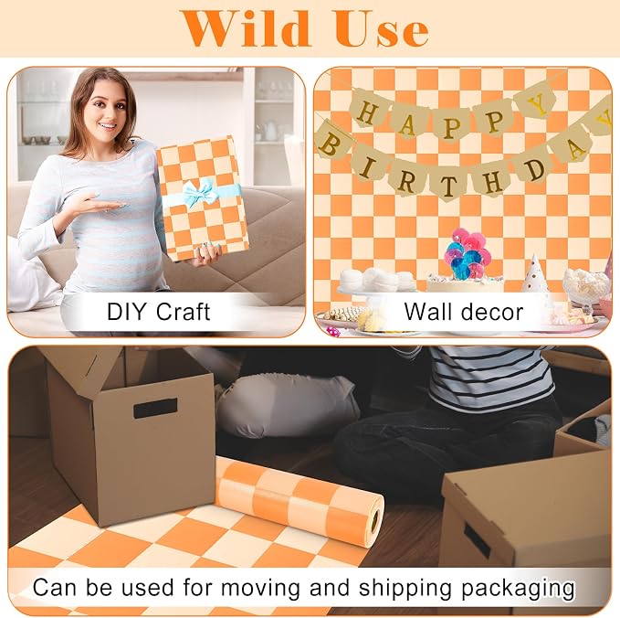 Orange Checkered Bulletin Board Roll Non-Woven Fabric Poster 15.7" x65.6ft