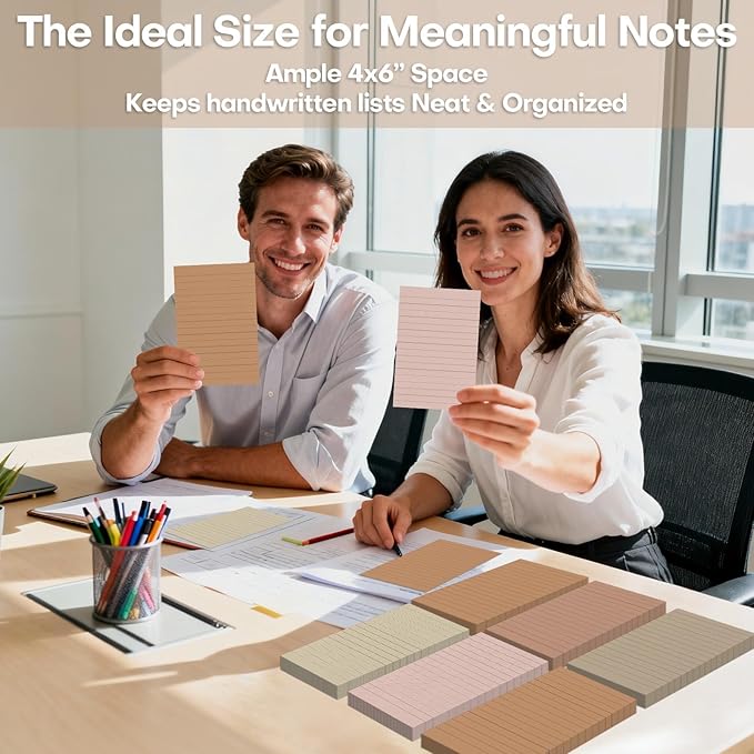 Wiooffen 15 Pads Brown Color Sticky Notes with Lined 4x6in Ruled Self Stick Note Pad Boho Super Sticking Power Memo Pad Vintage Aesthetic School Office Meeting Supplies Accessories 40 Sheets/pad 4x6in