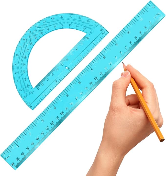 School Ruler and Protractor Set, Professional Math Teaching Stationery and Geometry Kit, Precision Measuring Tools for Home, Office, Classroom, Drafting Supplies for Students, Teachers