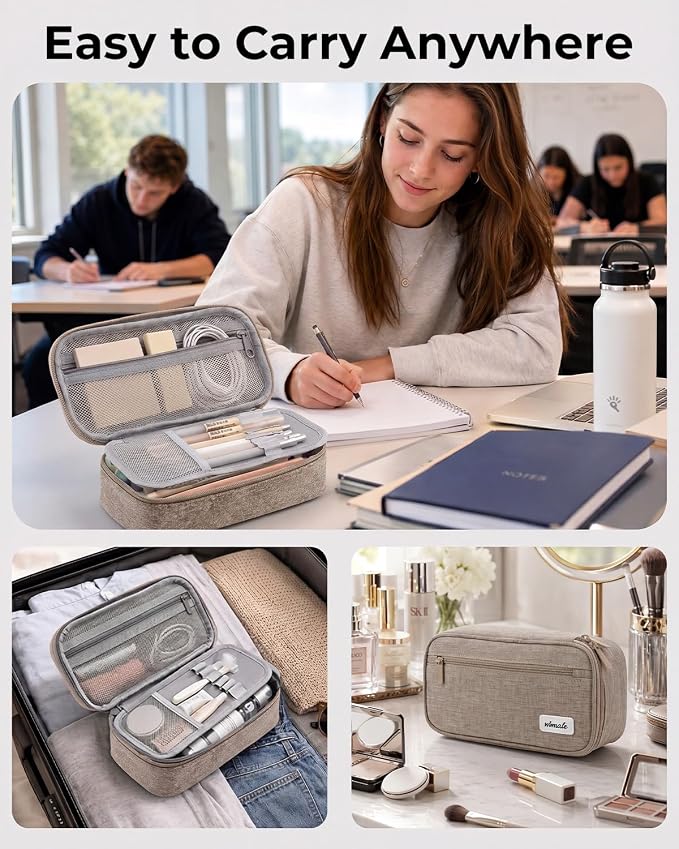 WEMATE Pencil Case, Large Capacity Pencil Pouch, Big Storage Organizer | for Stationery, Zipper Pen Bag, Travel Pen Box, Office Organizer Makeup Bag for Men Women Brown