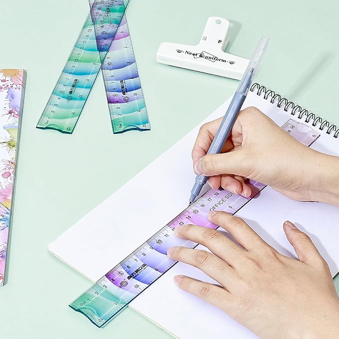 BAYTORY 6Pcs Flexible Plastic Ruler 30 cm /12 Inch, Plastic Ruler for School, Transparent Assorted Color Rulers with Inches and Centimeters, Soft Bendable Rulers for School & Office (30 cm / 12 Inch)