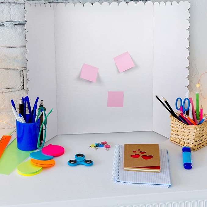 12 Pcs White Trifold Poster Board 16 x 24 Inch Cardboard Presentation Board Science Fair Display Foldable Paperboard for Fun Projects School Memorial Photo Collage Study Business Cubicle Background