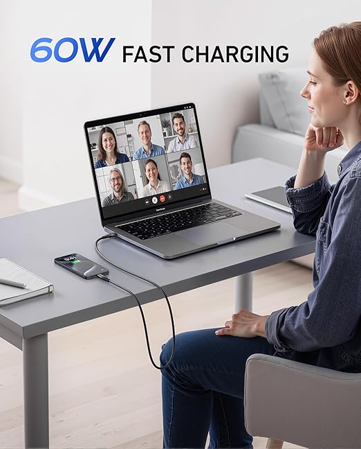 USB C to C Cable 60W [2Pack 6FT], USB Type C Fast Charging Cable for Car Durable Braided iPhone USB C Charger Cable USBC to USBC Cord for iPhone 17/16/15/Pro Max, Samsung Galaxy S23 and More-Black