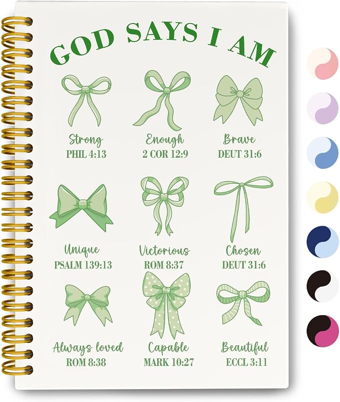 Bible Journal for Women, Christian Prayer Journal Sage Green Notebook Gifts For Teen Girls Kids, Bible Study Supplies，Coquette Preppy Bows Cute Church Faith Journaling Hardcover Spiral Notebook 5.5 X 8.3