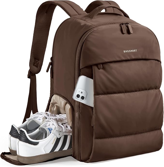BAGSMART Travel Backpack for Women, Gym Backpack with Shoe Compartment | Carry on Backpack Airline Approved, PVC Wet Pocket, Fits 15.6" Laptop, Large Side Pocket, Lightweight, Water-resistant