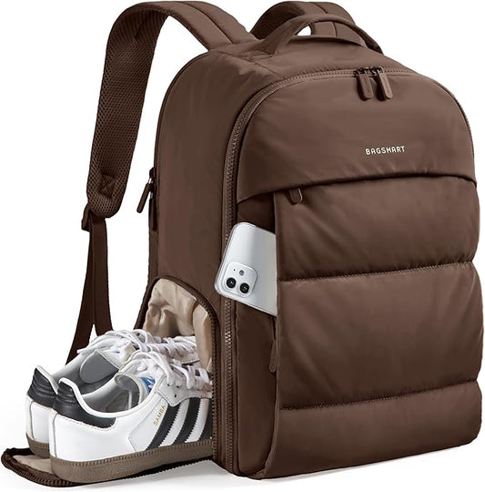 BAGSMART Travel Backpack for Women, Gym Backpack with Shoe Compartment | Carry on Backpack Airline Approved, PVC Wet Pocket, Fits 15.6" Laptop, Large Side Pocket, Lightweight, Water-resistant
