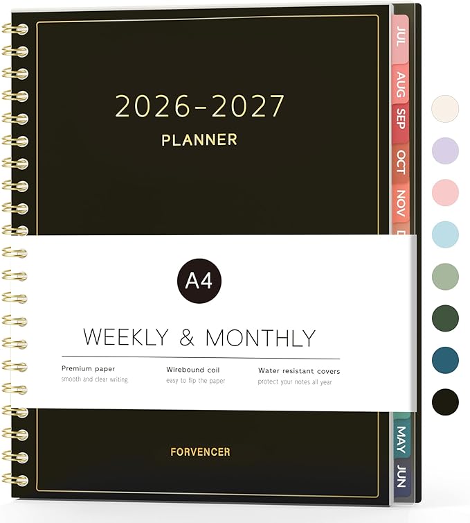 Forvencer Academic Planner 2026-2027, Weekly & Monthly Calendar Planner, July 2026-June 2027, 8.5" X 11", Daily Agenda Book, Flexible Cover Notebook, College School Teacher Student Organizer A4, Black