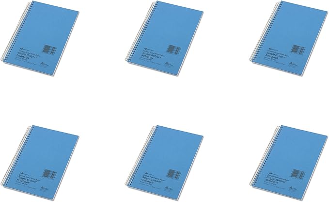 National Brand Subject Wirebound Notebook, College Rule, 5 x 7-3/4, White, 80 Sheets/Pad (33502), 6 Packs