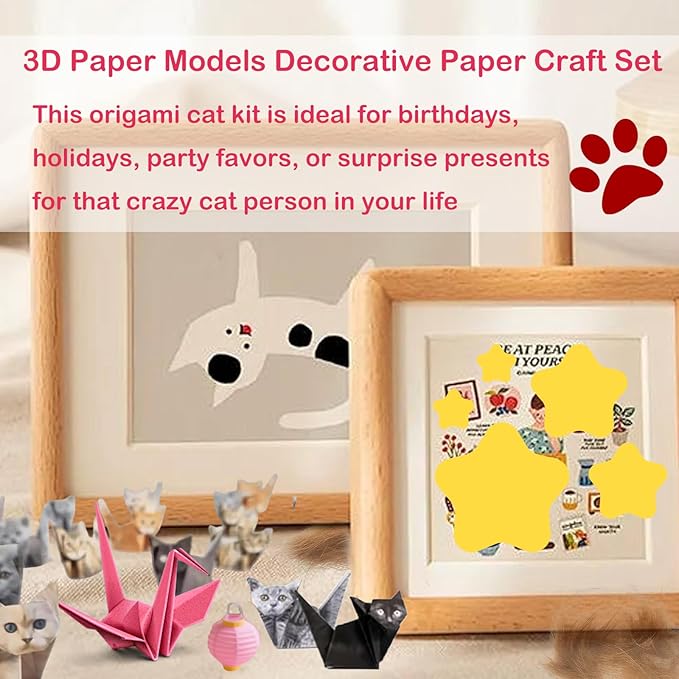 DIY Paper Cats Origami Kit - 50 Sheets DIY Paper Origami to Fold Your Own Cute Cat Figures - Perfect Desk Origami Cats Decoration & Creative Gift for Kids, Adults & Cat Lovers