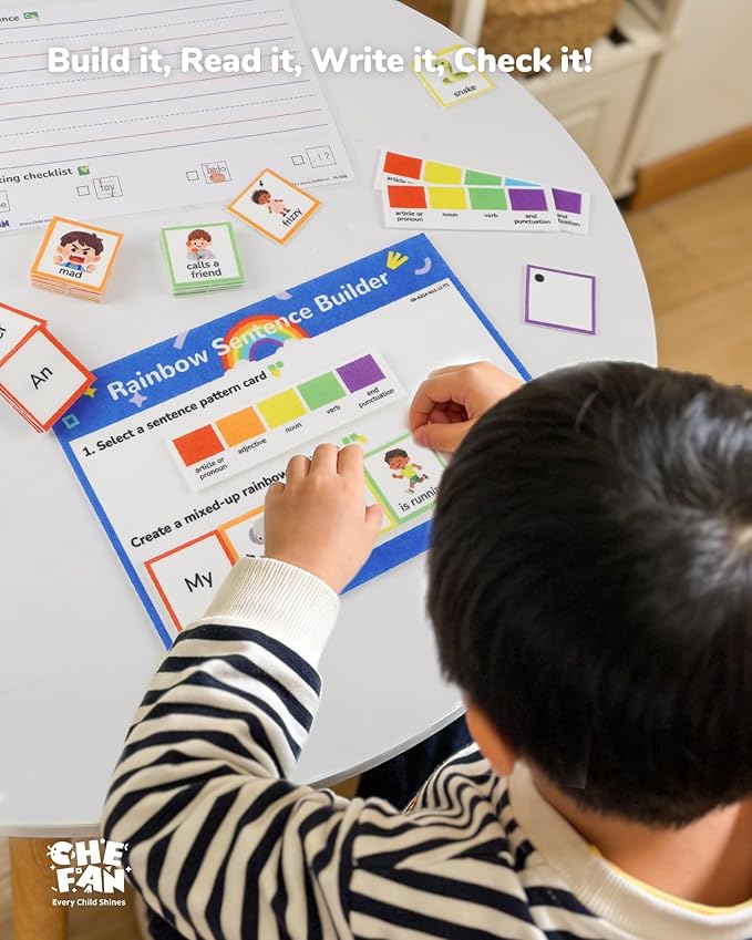CHEFAN Sentence Building for Kids, Color-Coded Grammar Learning Toys with Writing Practice, Reading Manipulatives for Classroom, Homeshool & Speech Therapy