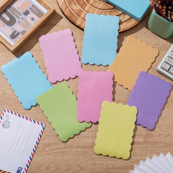 Eaasty 8 Pack Scalloped Aesthetic Sticky Notes Bulk Colorful Cute Wavy Self Sticky Note Pads 4" x 6" Blank Rainbow Colors Note Pads for Back to School Office Supplies 240 Sheets