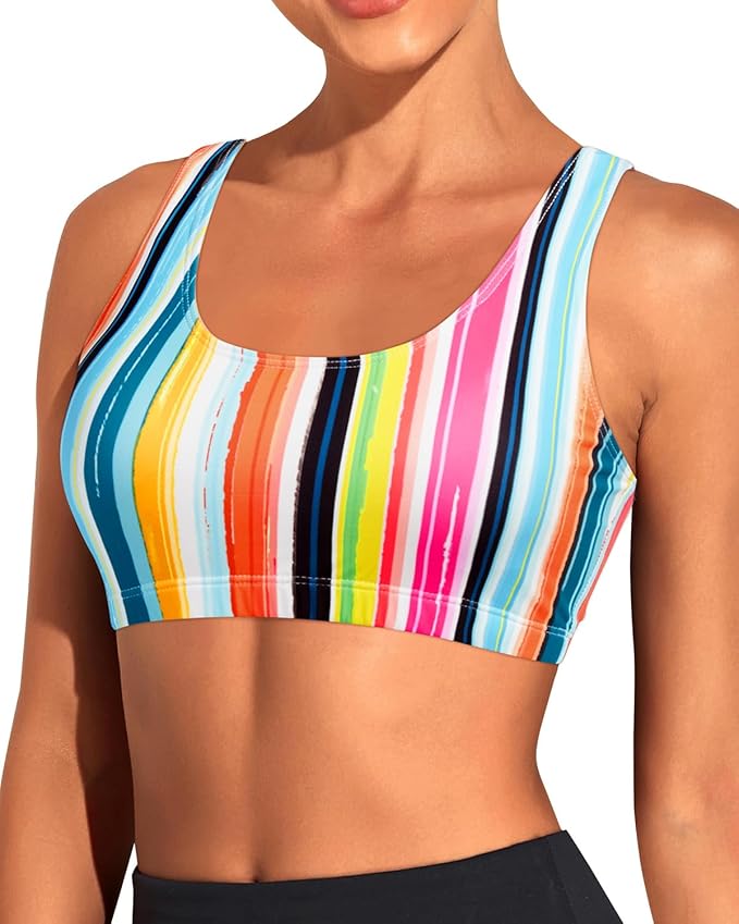 Tempt Me Women Sports Bra Bikini Top Push Up Scoop Neck Bathing Suits Top Padded Swim Crop Tops Only