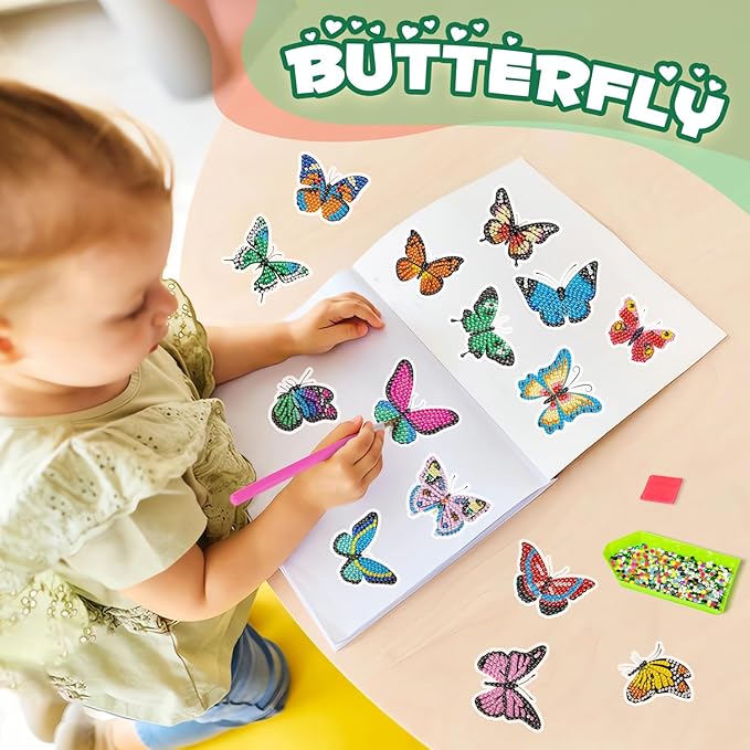 Labeol Diamond Art Kits for Kids Boys and Girls Ages 6-8-10-12 Easy to DIY Creative Diamond Art Sticker Craft by Numbers Kits for Kids and Adult Beginners (Shining Butterfly)