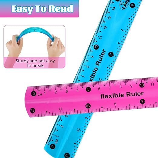 2 Pcs Flexible Ruler 12 Inches Plastic Rulers Transparent Measuring Tool Soft Bendable Scale Shatterproof Straight Edge Ruler Plastic Measuring Tool for Student School Office (Pink+Blue)