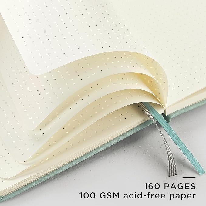 &And Per Se Dotted Journal Notebook, A5 Hardcover Dotted Notebook, 160 Pages 100GSM Thick Paper Dot Grid Journal with Fineliner Pen (Cyan)