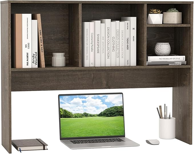 Giantex Desktop Bookshelf, Countertop Storage Hutch with 4 Shelves for Computer Desk, Dressing Tabletop Display Rack, Multipurpose Desk Hutch Storage Organizer for Home Office Dorm (Grey Oak)