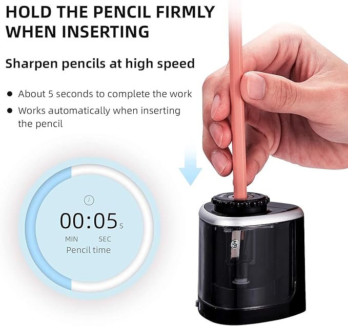 Aogwat Pencil Sharpener Electric Pencil Sharpener for Kids, Blade to Fast Sharpen, Suitable for No.2/School/Classroom/Office/Home (Black)