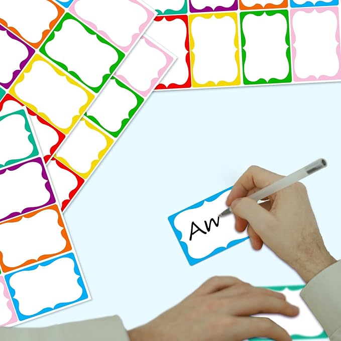 Colored Name Tags,200 Pcs Name Stickers 8 Color Name Tag Sticker for Clothes Gifts, 2'' x 3'' Nametags Stickers for School Office Home