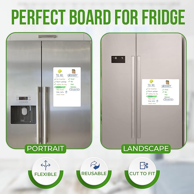 Magnetic Whiteboard for Fridge 8x12 - Dry Erase Board for Refrigerator White Board for Fridge Whiteboard Magnetic Fridges Boards Magnet Whiteboard for Fridges Magnet White Boards