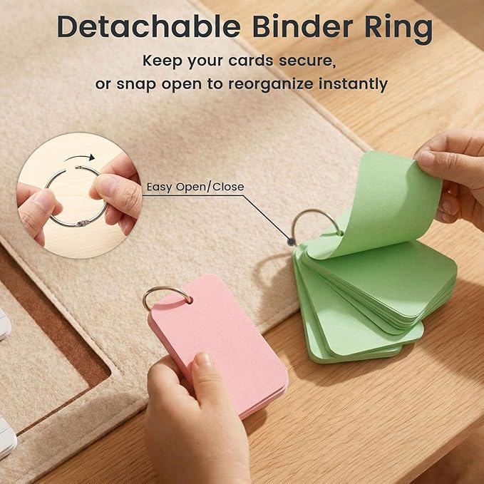 Koogel 600PCS Index Cards with Rings and Covers, 2.2x3.5 Inch Colored Flash Cards for Studying, Easy Flip Notecard for School Learning College Memory Recipe Color Coding Office Supplies, 12 Colors