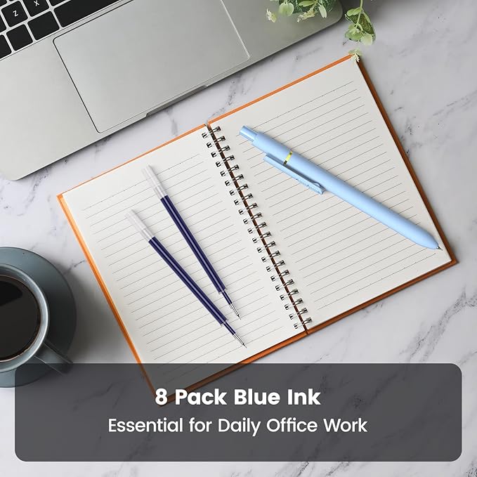 8Pcs Blue Gel Pens - 0.7mm Medium Point Blue Ink Pens | Smooth Writing - Quick Drying Retractable Pen for Men Women (Morandi - 8Pcs)