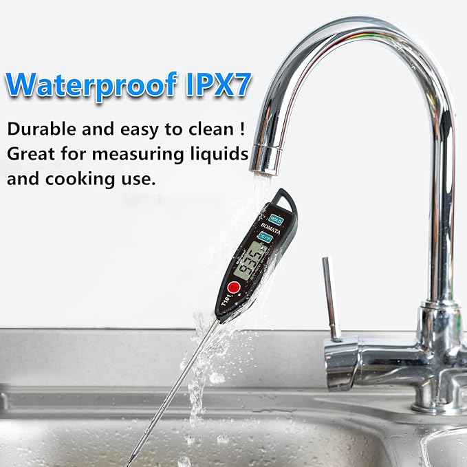 BOMATA Digital Water Thermometer for Liquid, Meat, Cooking, IPX7 Waterproof | Instant Read Food Thermometer, 5in Long Probe for Candle, Water, Meat, BBQ! T101 (Black Color)…
