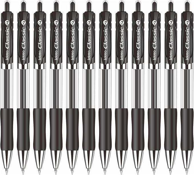 Classic Retractable Gel Roller Pens, 0.7mm Fine Point (Black Ink- 12 Packs)