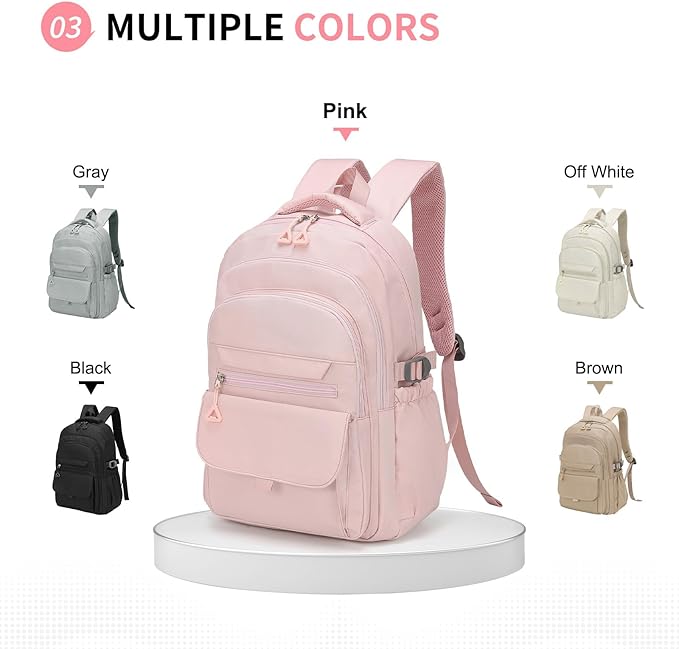 Aesthetic Daypack Backpack, Water-Resistant 15.6" Laptop Backpack for Women and Men, Featuring Touch-Fastener and Anti-Theft Pockets (Pink)