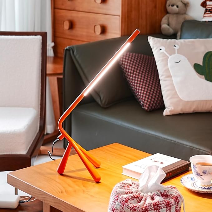 LED Creative Desk Lamp with USB Tybe-c Stepless Dimmable Eye Caring Desk Light for Home Office Bedroom Bedside College Dorm, Reading Lamp,Decorative Gift Table Lamp Red Orange