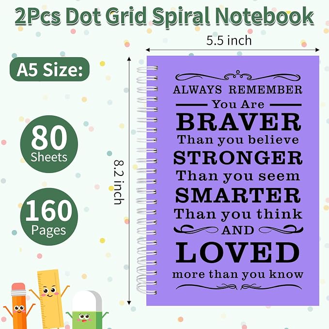 JOHSBYD 2Pcs Spiral Dotted Notebook, Inspirational Gifts A5 Dot Grid