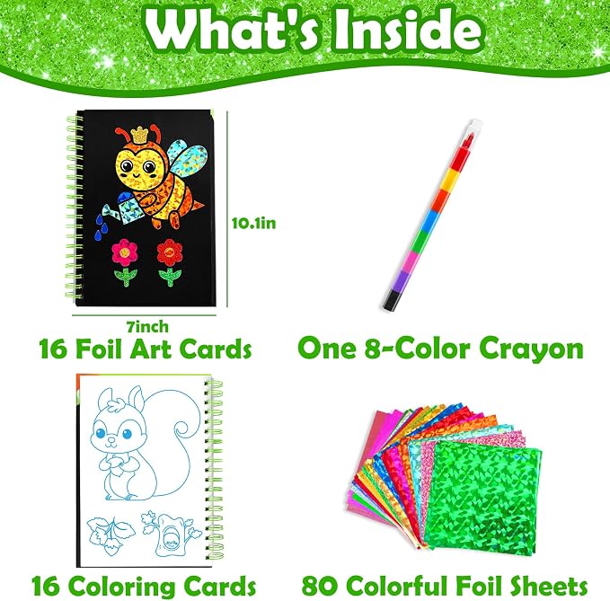 FUNNYB&G Mess-Free Foil Art Craft for Kids Ages 4-10, Kids Birthday Gift