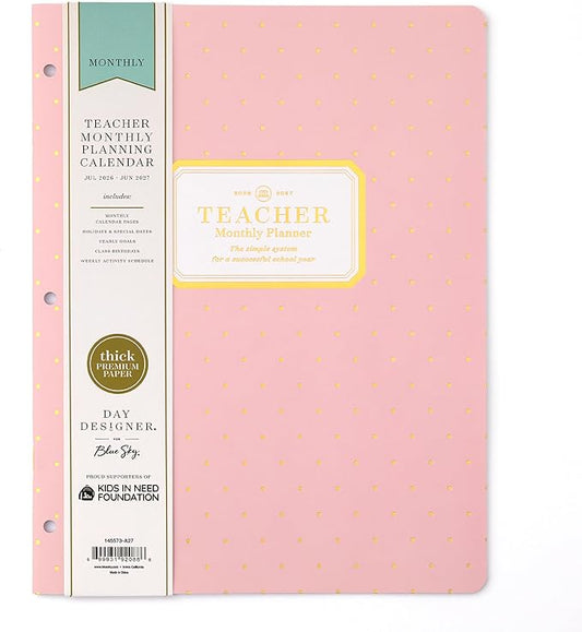 Blue Sky Day Designer 2026-2027 Monthly Academic Year Teacher Planner Calendar, July 2026 - June 2027, 8.5" x 11", Coated Paper Cover, Stapled Binding, Swiss Dot Blush