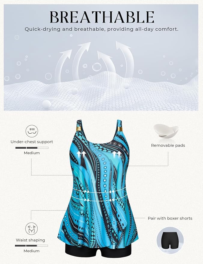 Hanna Nikole Womens Tankini Swimsuits 2 Piece Bathing Suit Flowy Ruffle Tankini Tops with Swim Shorts