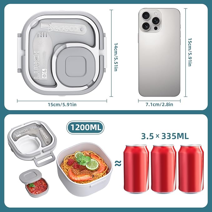 PEDECO All-in-one Stainless Steel Bento Box with Insulated bag,Leak-Proof,1-Tier Bento box,Lunch Box With Portable Sauce Pod and Cutlery-for Kids/Toddler,Dishwasher Safe,White
