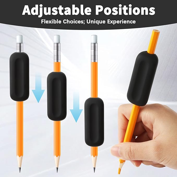 QOUBAI 6 Pcs Silicone Weighted Pencil Grips for Kids Adults Handwriting Aid Improve Penmanship with Autism ADHD Dyspraxia Fine Motor Skills Writing Posture Correction Tools for Classroom (Black)