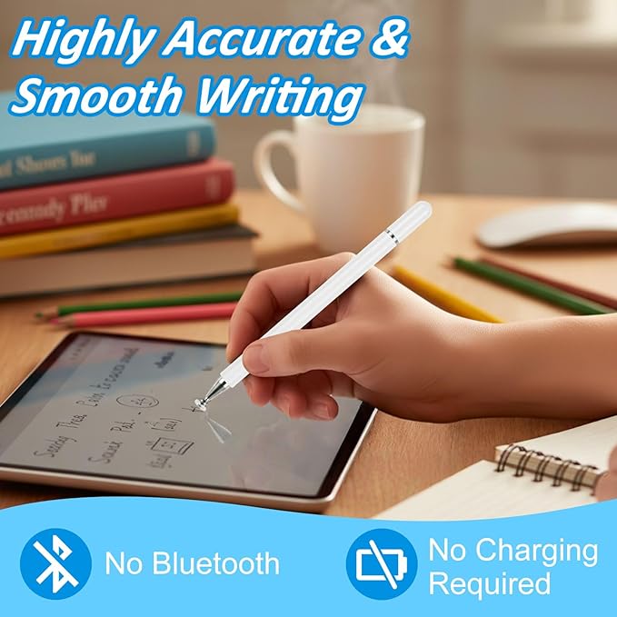 Stylus Pens for Touch Screens (2 Pcs), 2 in 1 Magnetic Disc & Fiber Tip Stylus Pen for iPad with Magnetic Cap, Compatible with All Touch Screens - Free Replacement Disc Tips, Black and White