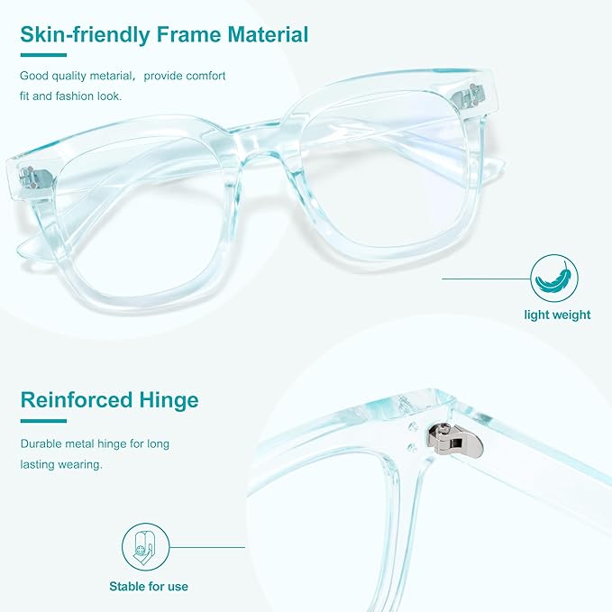 Madison Avenue Oversized Blue Light Blocking Glasses for Women Fashion Blue Light Blockers Anti Eyestrain & UV Protection Computer Eyeglasses (Light Blue)