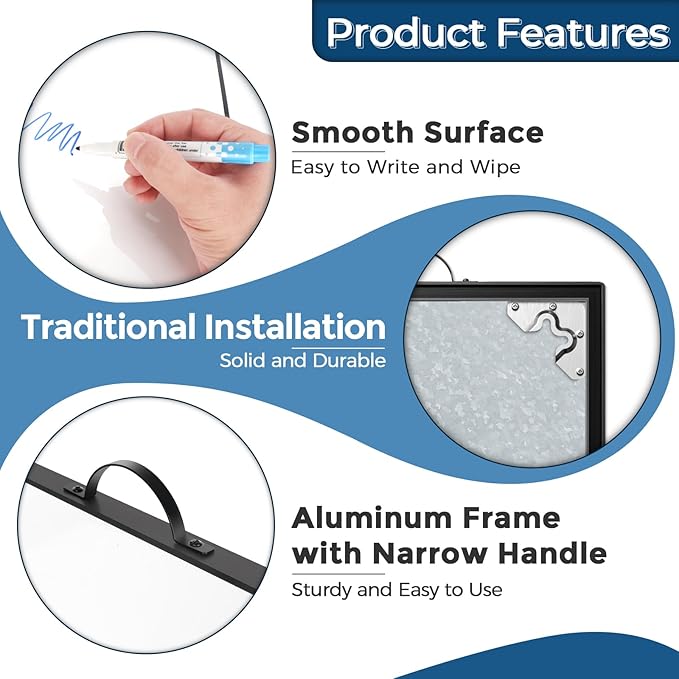 Small Hanging Whiteboard for Wall 16"x12", Portable Aluminum Frame Magnetic Dry Erase White Board with Handle & Markers & Magnets, Door Hang Message Board for Office Home Kitchen Dorm