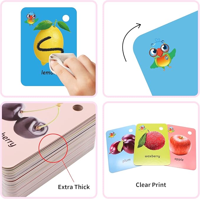 52 Pcs Kids Fruit Flash Cards Gift for Toddler Sight Words with Pictures Preschool Flash Cards Kindergarten Learning Activities with Rings (Fruit)