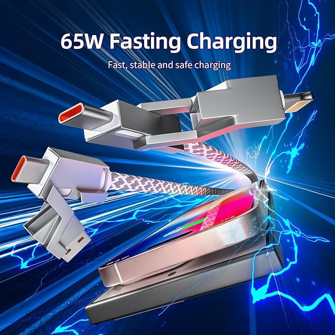 4 in 1 Charging Cable 5FT -MAX 66W USB C Cable Fast Charging, Multi Charging Cable, Multiple iPhone Charger Cord for iPhone 17/16/15/14/13/iPad/Android/Tablets/Car and More, Cruise Travel Essentials