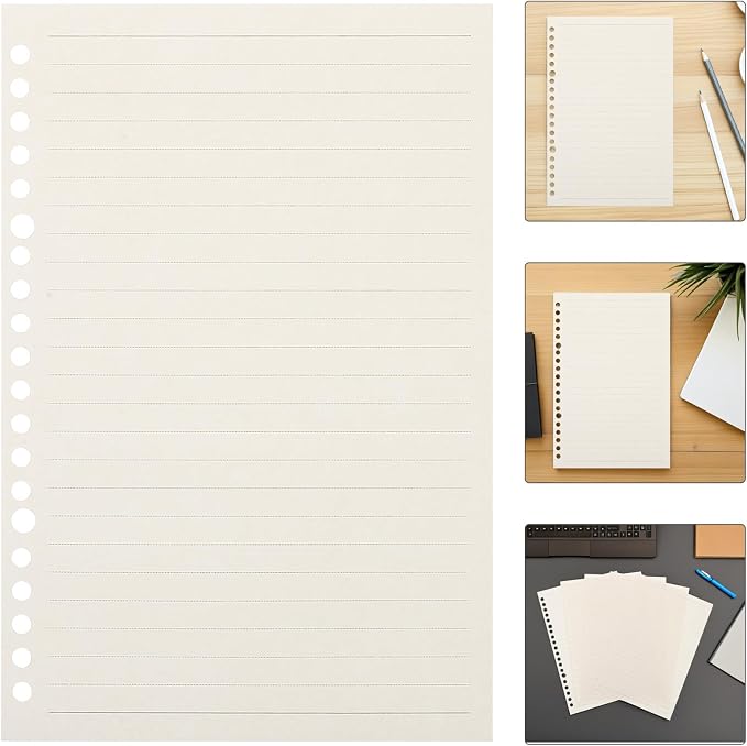TEHAUX Lined Loose Leaf Paper Refill for A5 Binder, 60 Sheets Punched Planner Filler Paper with 20 Holes, Reinforced A5 Notebook Refills for Organizers and Journals