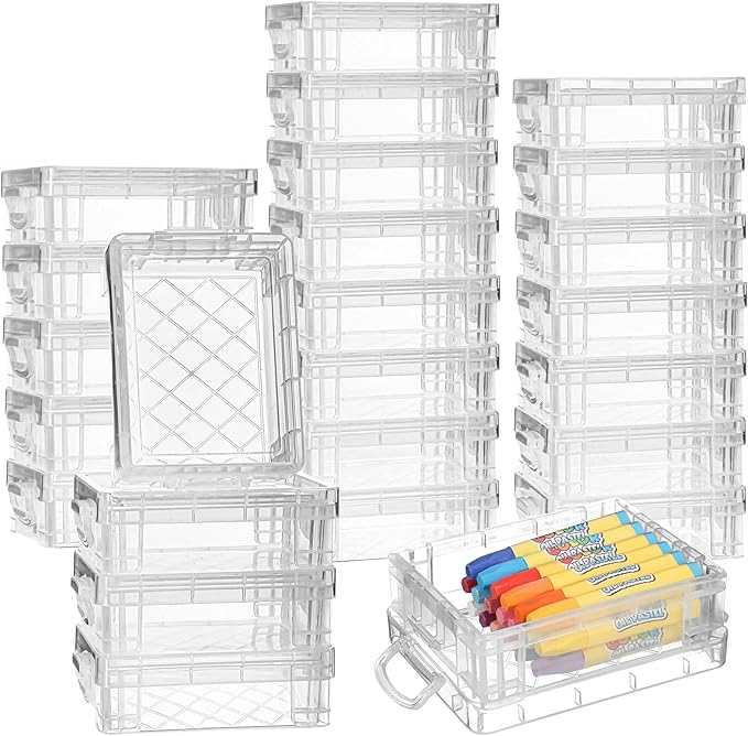 Suzile 25 Pcs Plastic Crayon Boxes with Snap Lids Crayon Storage Organizer Stackable Crayon Container Bulk Crayon Case for Pen Pencil Crafts Classroom Supplies (Clear)